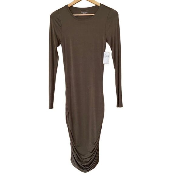 Good American ruched mini dress in fog/olive green small new - Picture 1 of 11